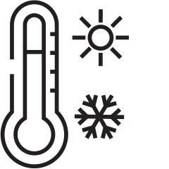 Broad service temperature (-40°C to 150°C) icon